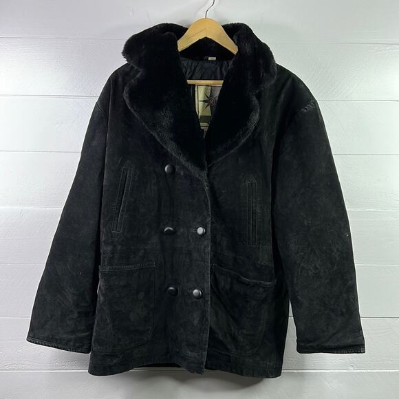MIDDLEBROOK PARK Black Leather Suede Fur Peacoat Jacket Coat Size Medium‎ - Picture 1 of 15